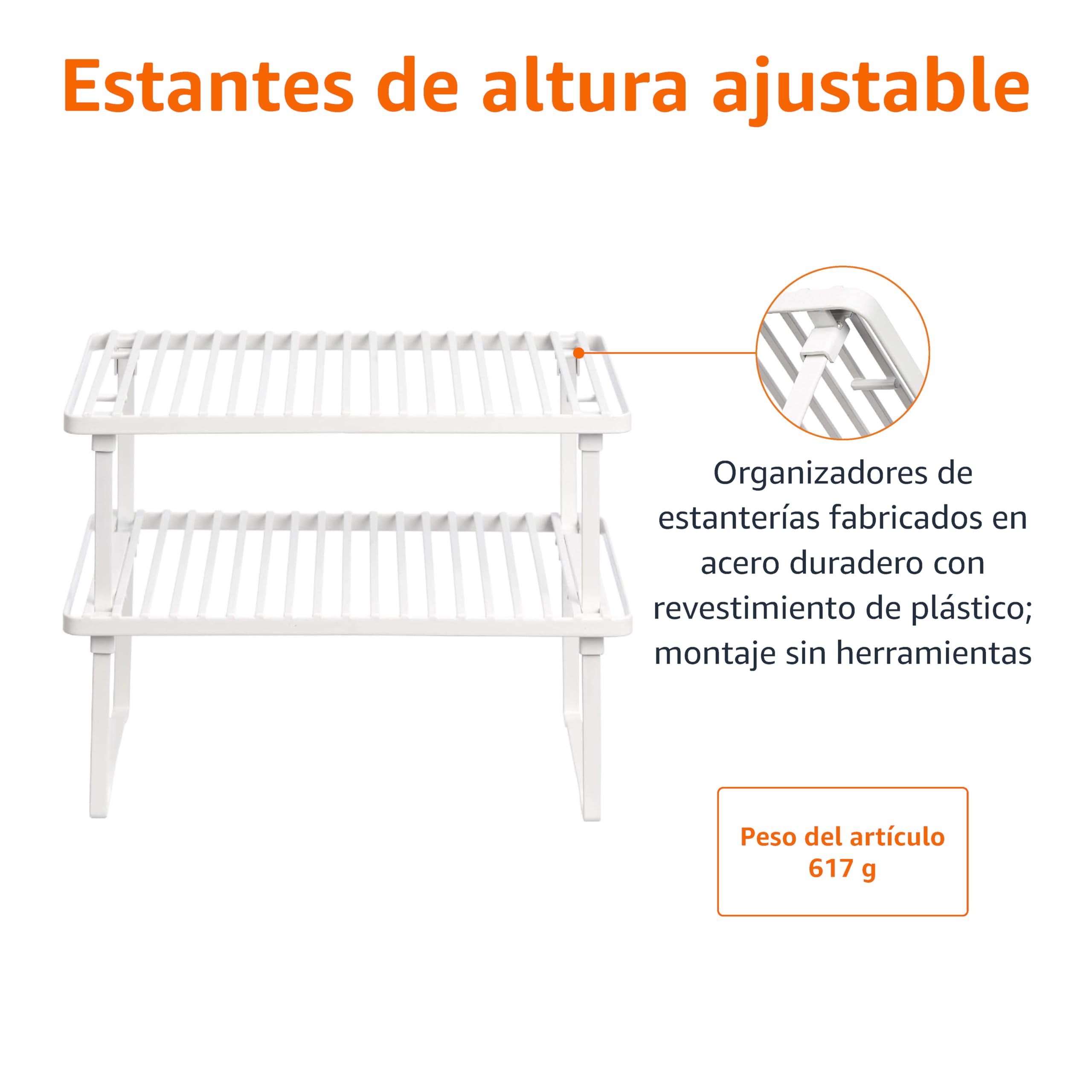 Amazon Basics Estantes de cocina apilables para almacenaje, Blanco, 20.3 D x 31.6 W x 11.4 H cm - 4