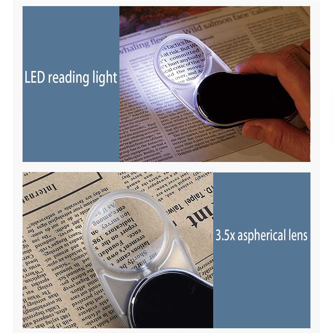 Mini lupa 3,5X z diodami LED Składana kieszonkowa lupa z lupą z czarną obrotową skórzaną osłoną ochronną do biżuterii, czytania, hobby, Sc A Powiększające (