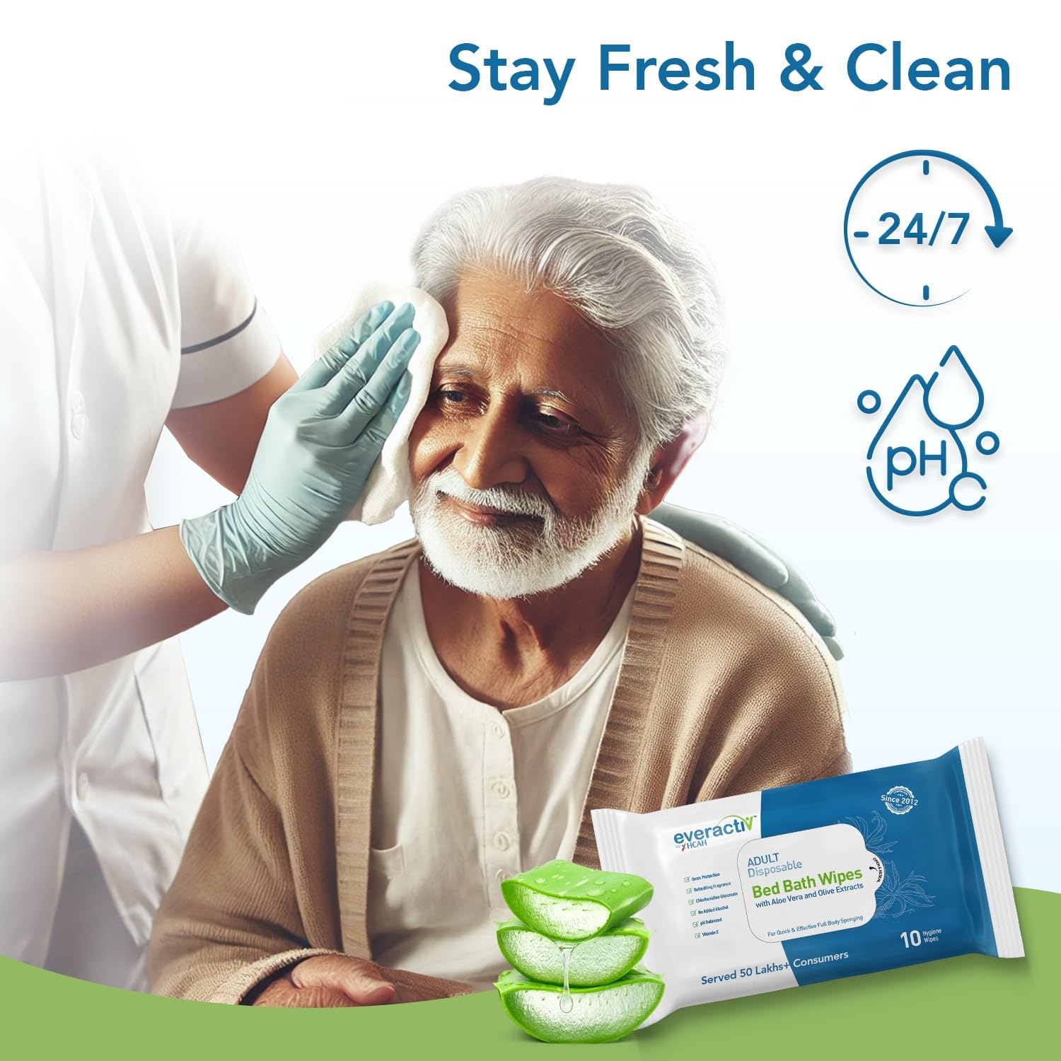 Everactiv Soft Body Cleansing Wet Bed Bath Wipes | Nourishing and Moisturizing | Extra Large | Body Sponging (Pack of 1) - Image 2 thumbnail
