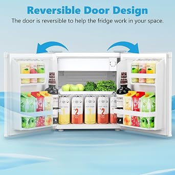 Electactic 1.7 Cu.ft Mini Fridge, Compact Refrigerator, Single Reversible Door, Ultra Quiet, Energy Efficient for Office, Dorm, Bedroom, Apartment, White