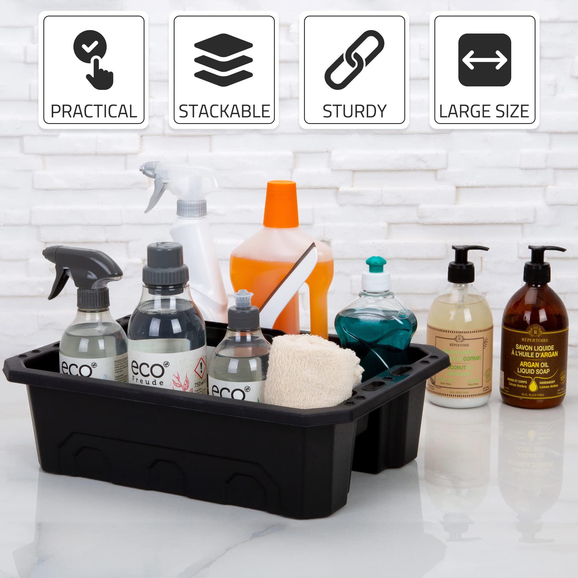 CANOPUS 2-Pack Plastic Storage Caddy Tote With Holes & Handle - Cleaning Supply Organizer For Kitchen, Bathroom, Garage - View #7