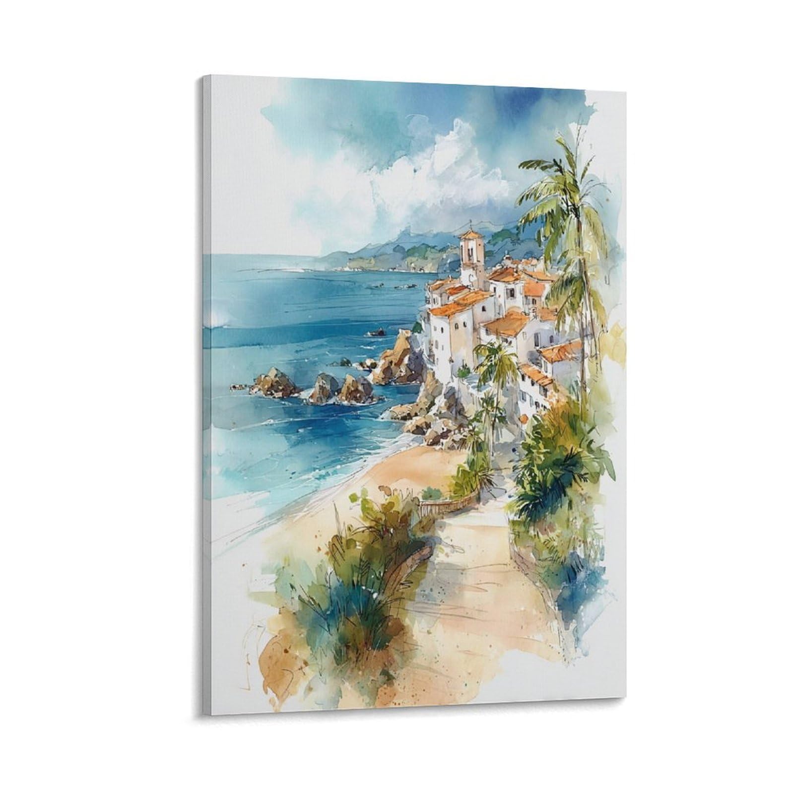 LCYNNH San Juan Puerto Rico Watercolor Painting 20x30inch(50x75cm) Vintage Travel Poster Watercolor Canvas Art