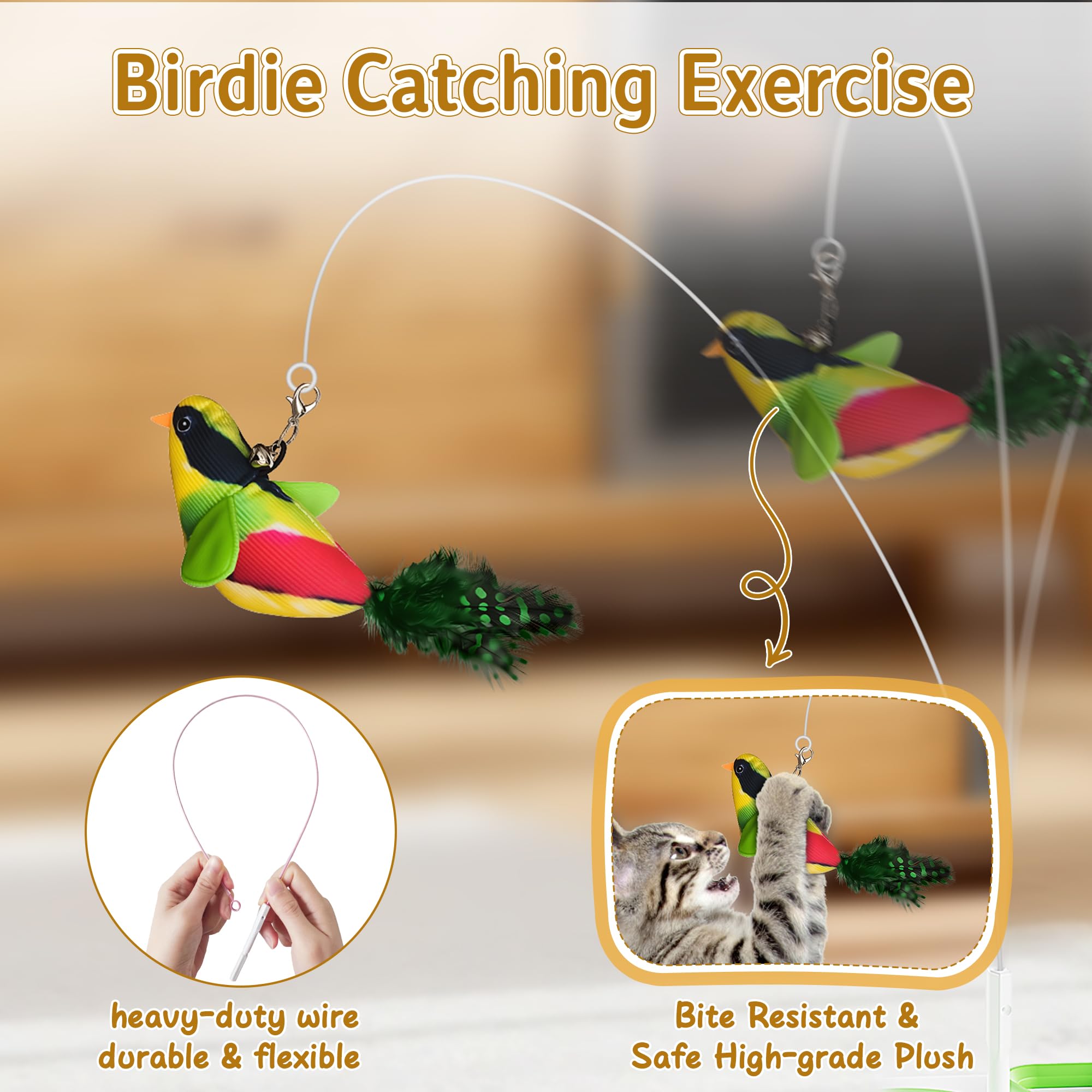Jouet interactif 3 en 1 pour chat d'intérieur, jouet automatique pour chaton, oiseau volant, taupe à 6 trous, plume rotative, jouet interactif rechargeable USB pour chats d'intérieur ennuyés
