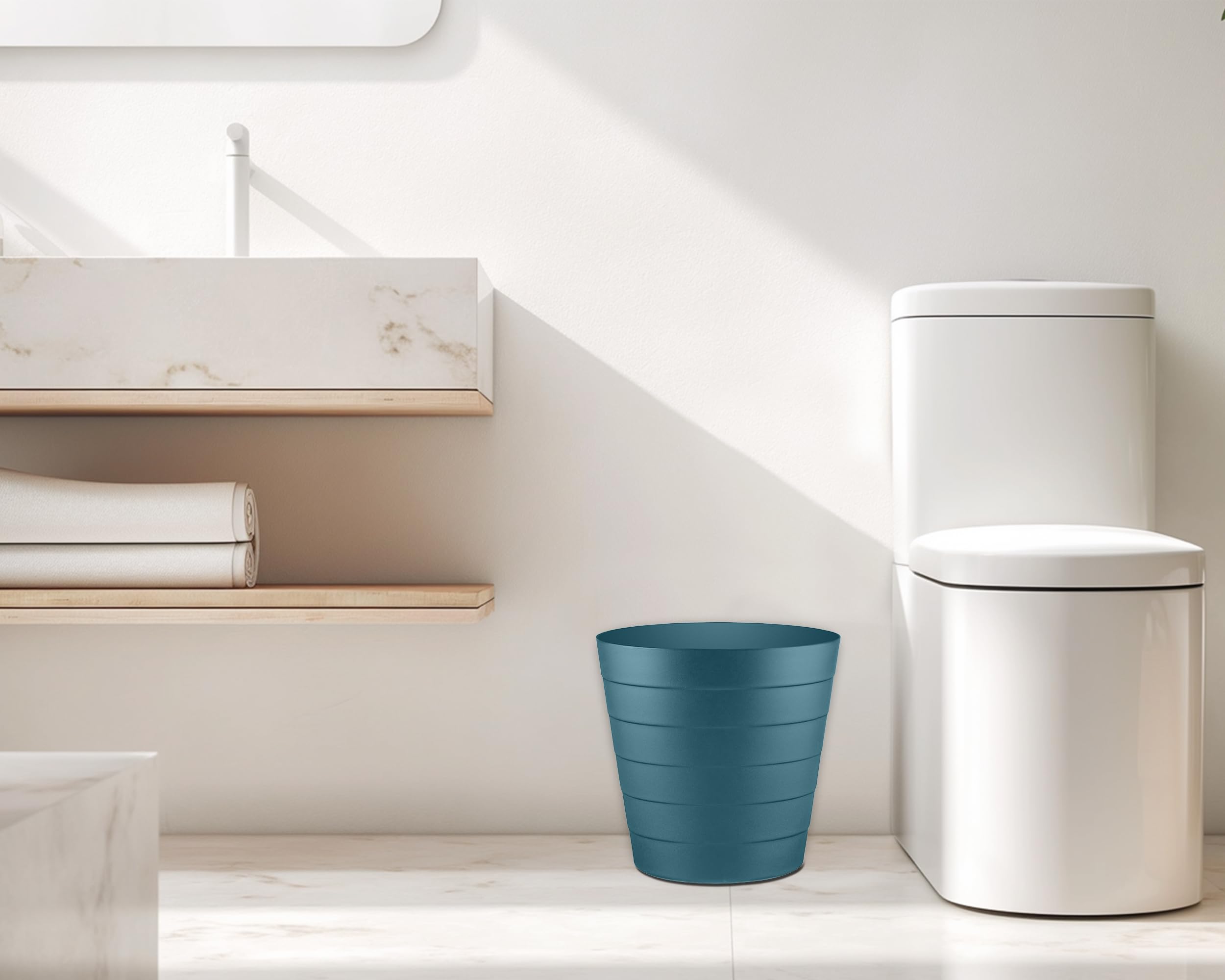 Luxuriaz Small Wave-Design Trash Can, 1.3 Gallon, Heavy-Duty Plastic - Perfect For Bathroom, Bedroom, Dorm