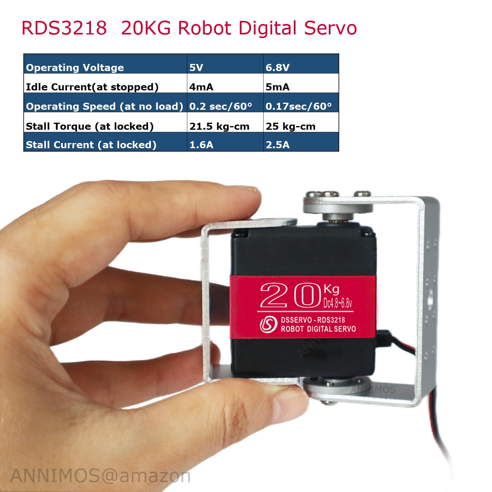 Servo digital de dirección RC RDS3218 de doble eje de alta velocidad con engranajes de metal completo con soportes de montaje en U para 1/8 1/10 RC Car Crawler Buggy Truggy DIY Robótico