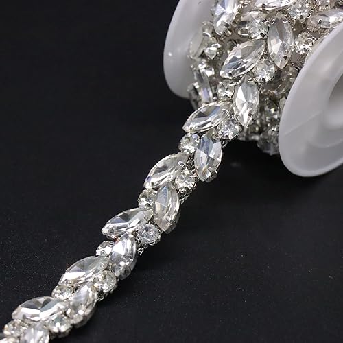 Miniatura 10 de Jerler Borde de diamantes de imitación de 1 yarda, aplique de cadena de diamantes de imitación, ideal para decoración de bricolaje y adornos de ropa