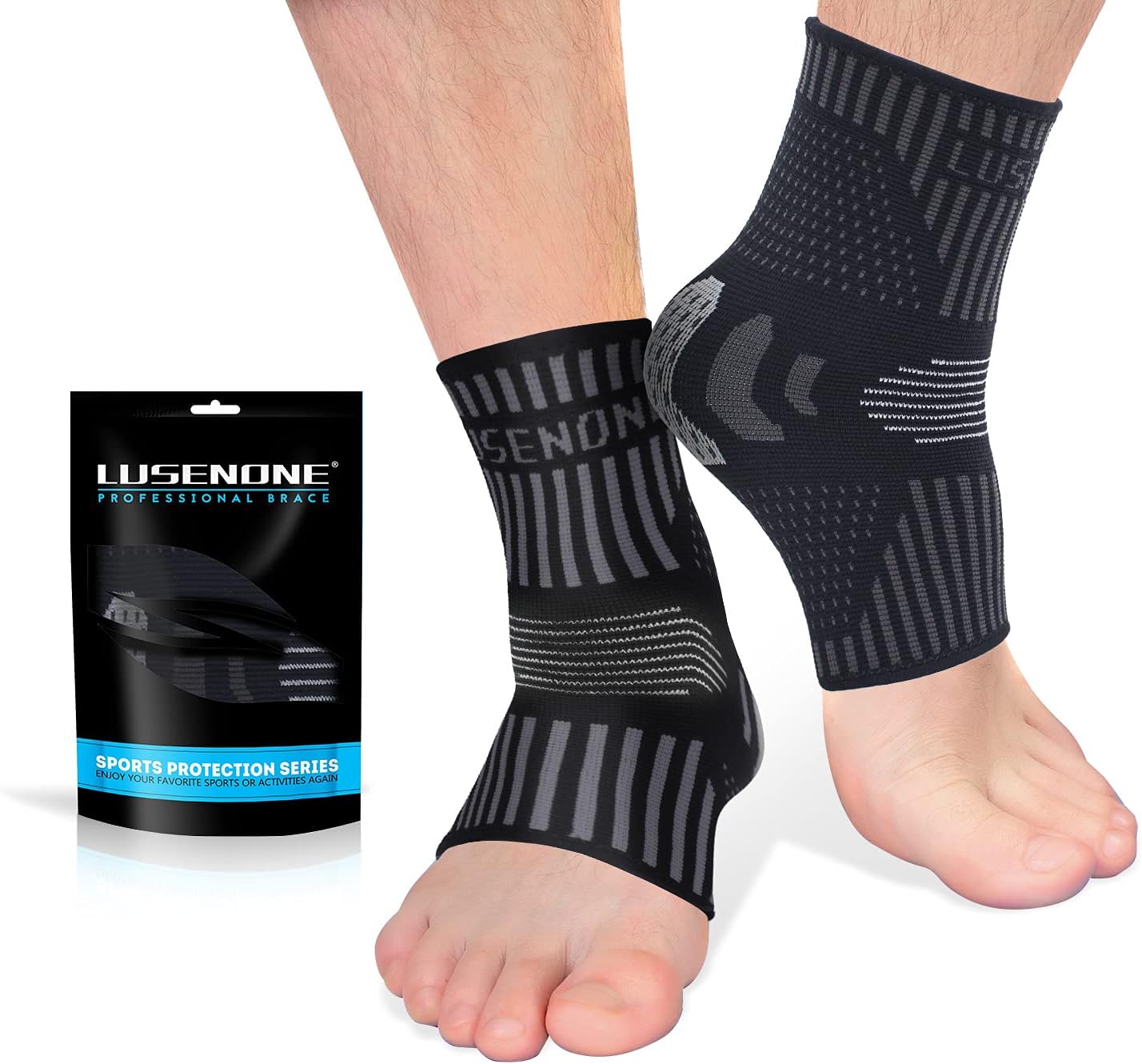 Professional Ankle Support Brace 2 Pack, Breathable Plantar Fasciitis Socks, Anti-Slip Ankle Compression Sleeve Socks for Joint Pain, Ligament Damage, Sprained Ankle, Achilles Tendonitis,Sports