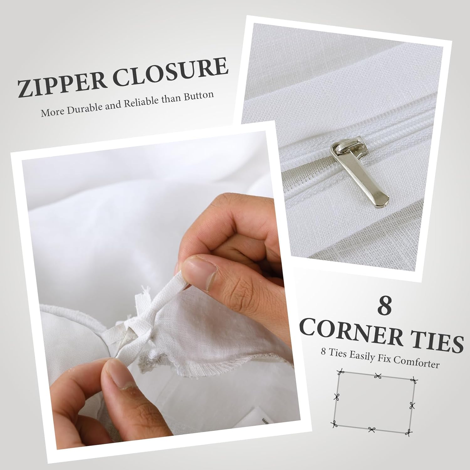 Uniclinens 100% Linen Duvet Cover Set, Linen Sheets King Size, Washed Belgian Flax Natura Linen, Breathable and Soft for All Season, 3 Pieces, White