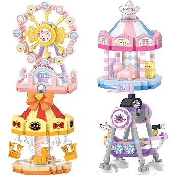 MEIEST 4 Pieces Mini Amusement Park Building Blocks Set Simulation Architecture Collection Particle Building Blocks Toy