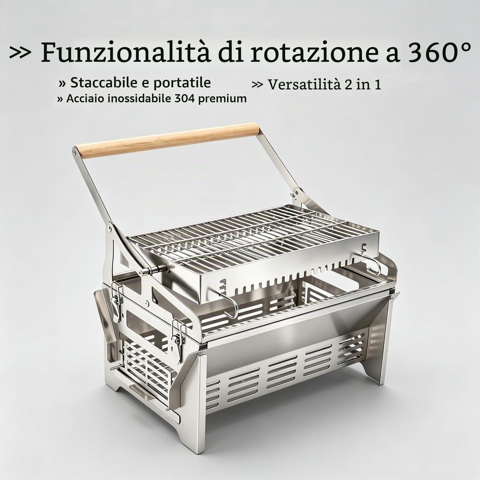 Barbecue Grill girevole | Grill Campinc in acciaio inossidabile girevole a 360 gradi, fornello portatile in acciaio inossidabile, per campeggio, picnic, barbecue, cortile, terrazza, spiaggia e