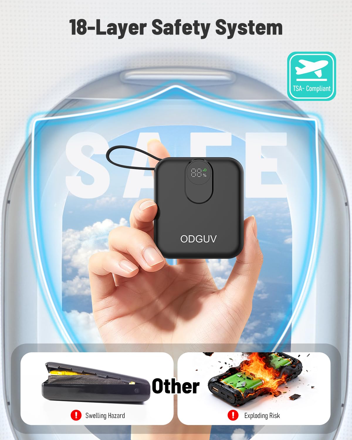 Cargador portátil pequeño con cables integrados, banco de energía de carga rápida de 22.5 W, mini batería USB-C de 10000 mAh, batería externa esencial de viaje para iPhone, Samsung, Android
