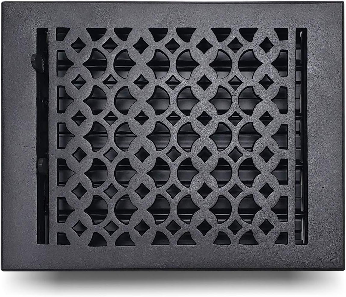 Cast Iron Floor Register 8X10 Black - Durable Floor Register with Metal Damper for Home Décor, Heavy Duty, Hand Crafted, Sand Casted Home Decorative Hardware, Powder Coated Matte Flat - Black