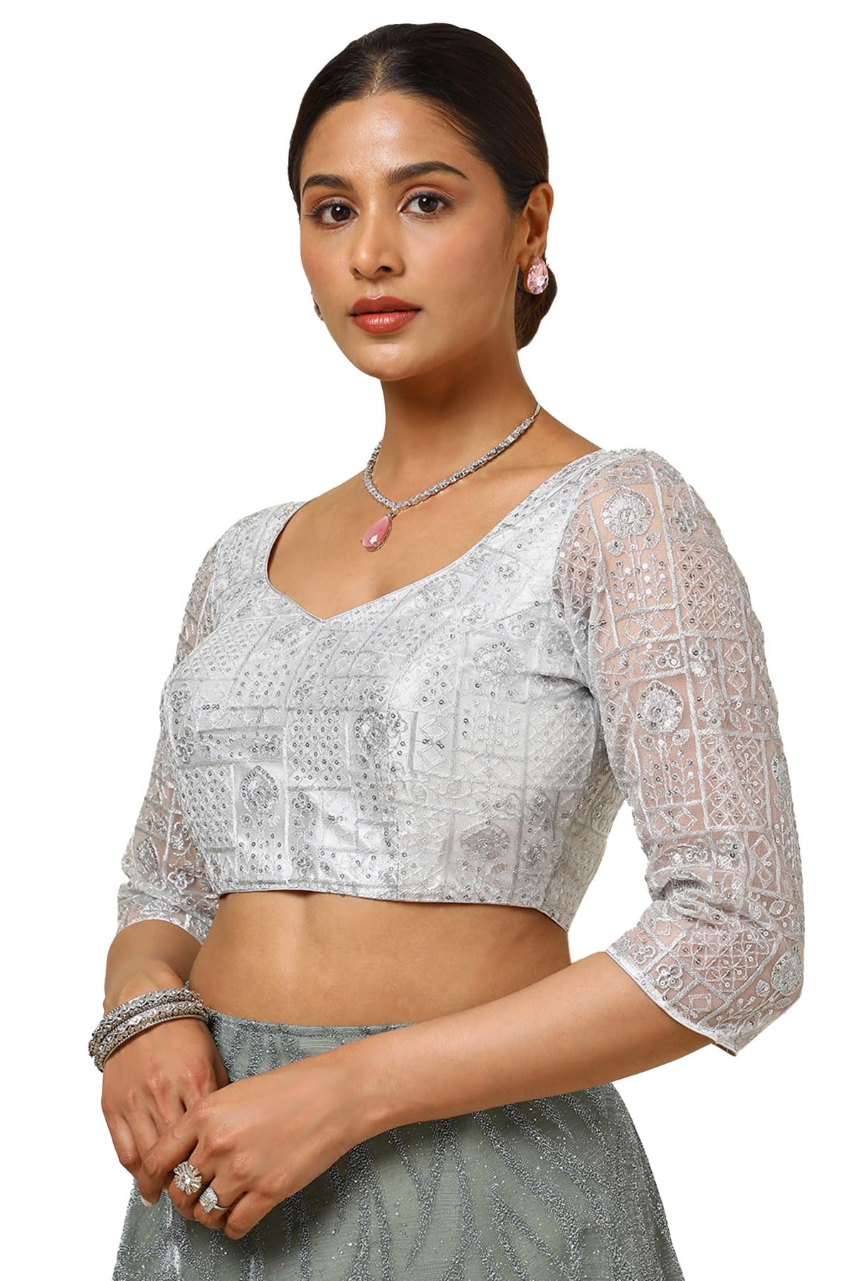 Soch Blusa acolchada de red adornada con lentejuelas para mujer