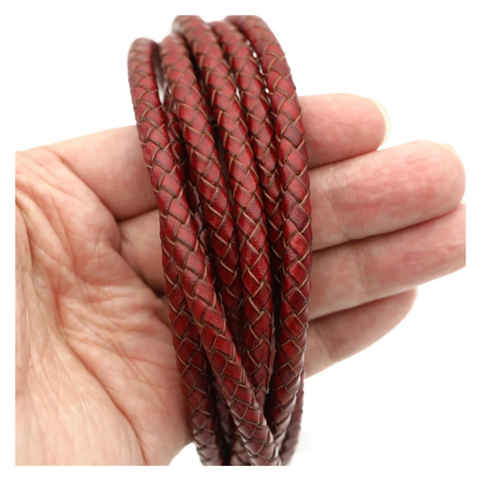 Genuine Braided Leather Cord 2meters Braided Leather Bracelet Findings 6mm Round Cord String Rope DIY Necklace Making(Red)