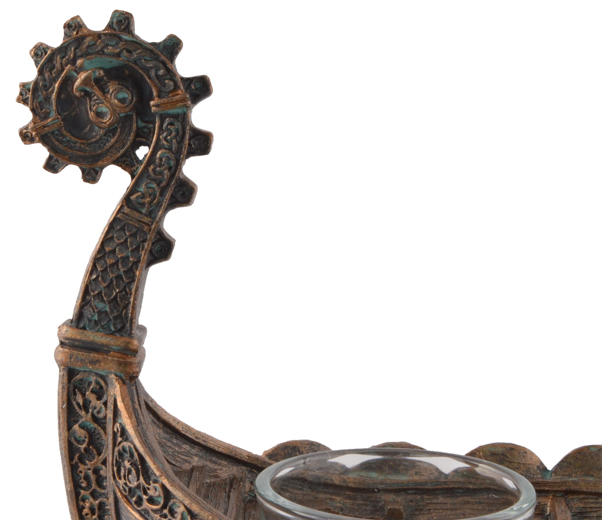 Portavelas nórdico Drakar de estilo viking en barco - color bronce para 3 velas