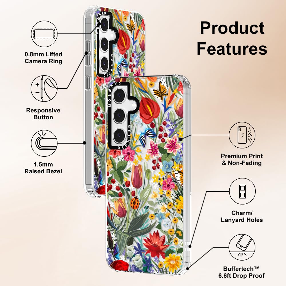 MOSNOVO Case for Samsung Galaxy S24 FE, [Buffertech 6.6ft Military-Grade Drop Protection] [Anti Peel Off Tech] Clear TPU Bumper Phone Case Cover Design - In The Garden — view 6
