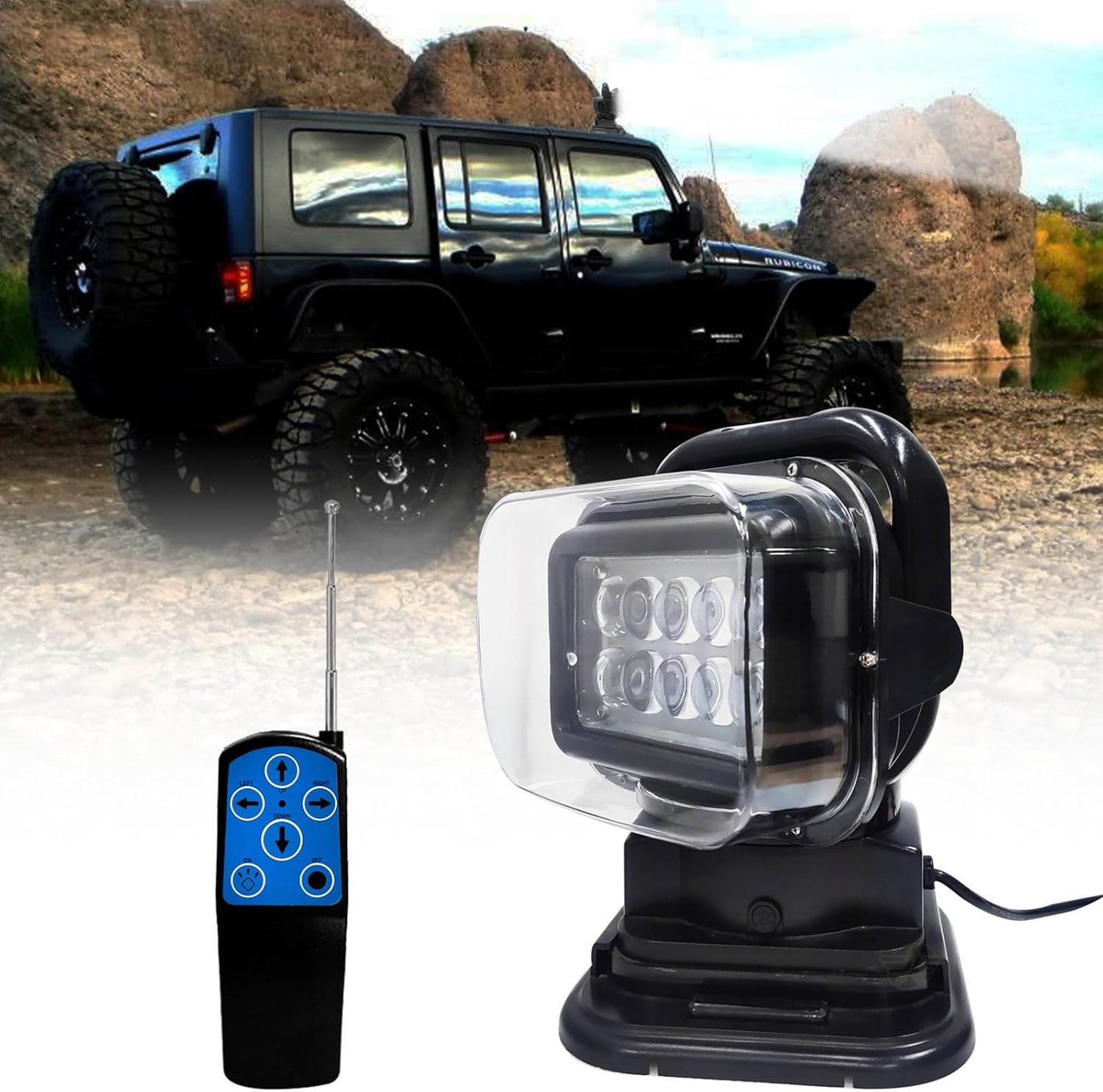 Vehicle Searchlight LED 50W Remote Control Searchlight Automatically Receives Signals for Off-Road Vehicles, Trucks, Motorcycles, Boats