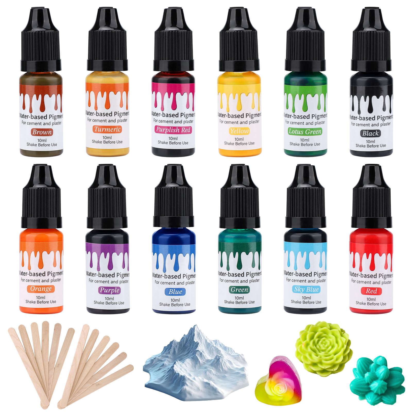 Pigment auf Wasserbasis, Farbpigmente für Gießpulver mit Rührstäbchen, DIY Farbpigment Kreatives Design Gießpulver Konzentrierte Epoxidharz-Farbe für Betonfarbe, Gips, Zementfarbe