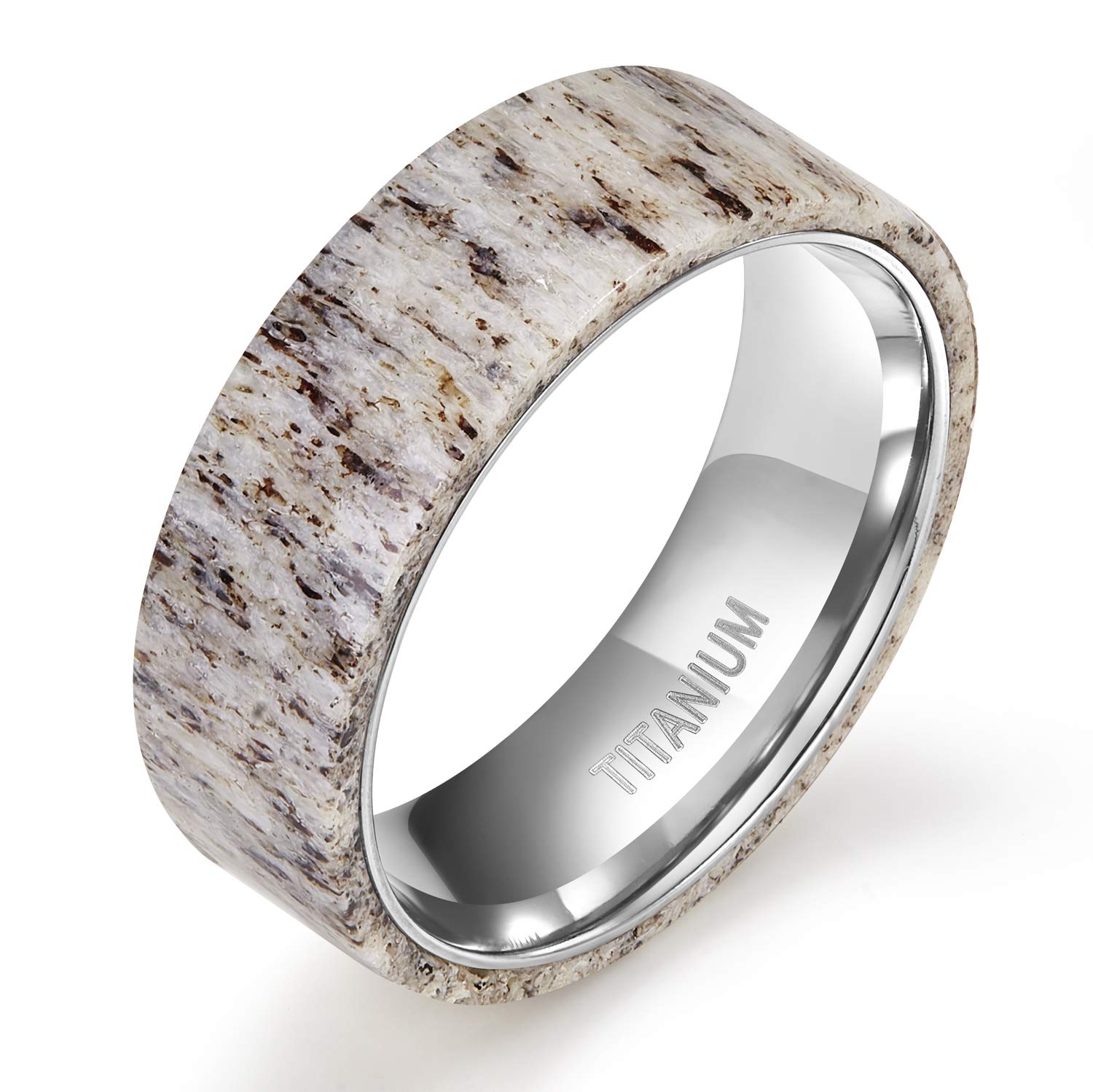 TIGRADE 8mm Titanium Ring Deer Antler Band Men's Wedding Band Size 7-12