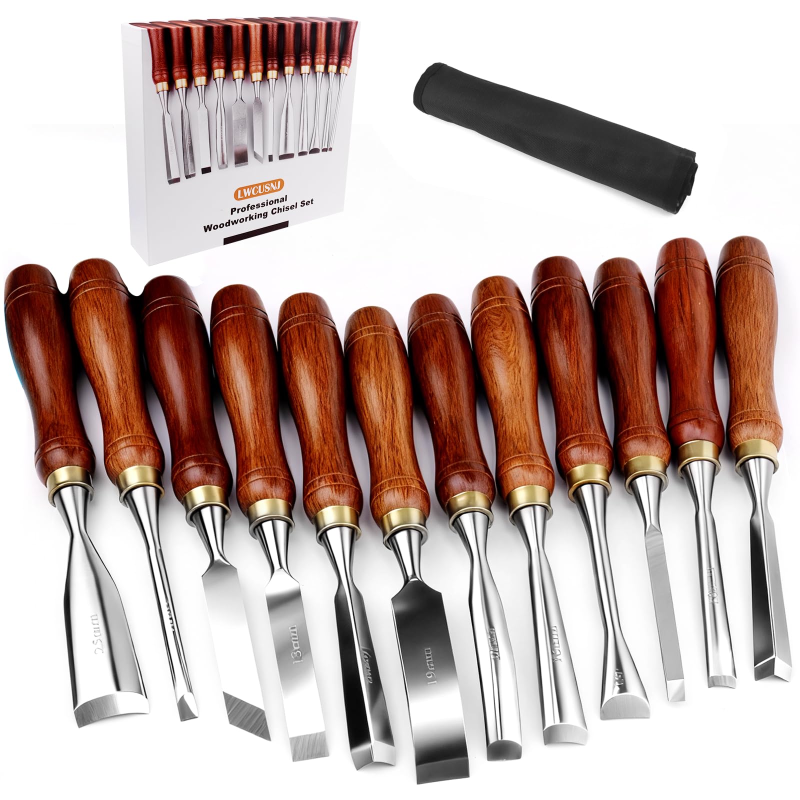 LWCUSNJ 12-Piece Wood Carving Chisel Set - CR-V 60 Steel Multi-Shape Edge Gouges Carving tool for Woodworking Beginners and Professionals with Storage
