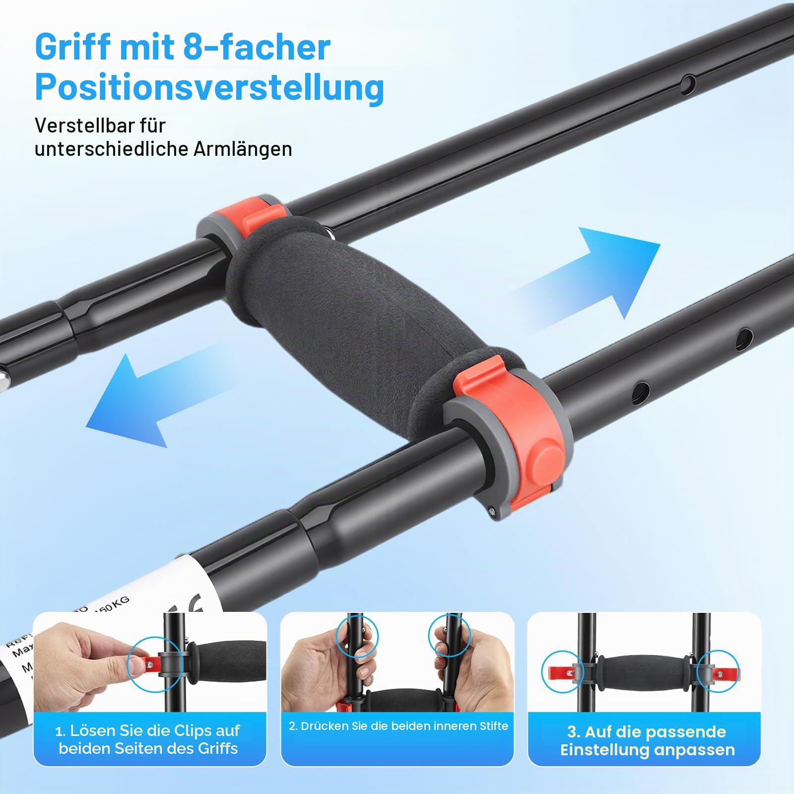 2 stück Gehhilfe Krücken auf 16 Verschiedene Höhen, 150 KG Max Universelle Achselkrücken Höhenverstellbar für Erwachsene Senioren, Aluminium Unterarmgehstützen mit Weichen Unterarm und Handauflagen