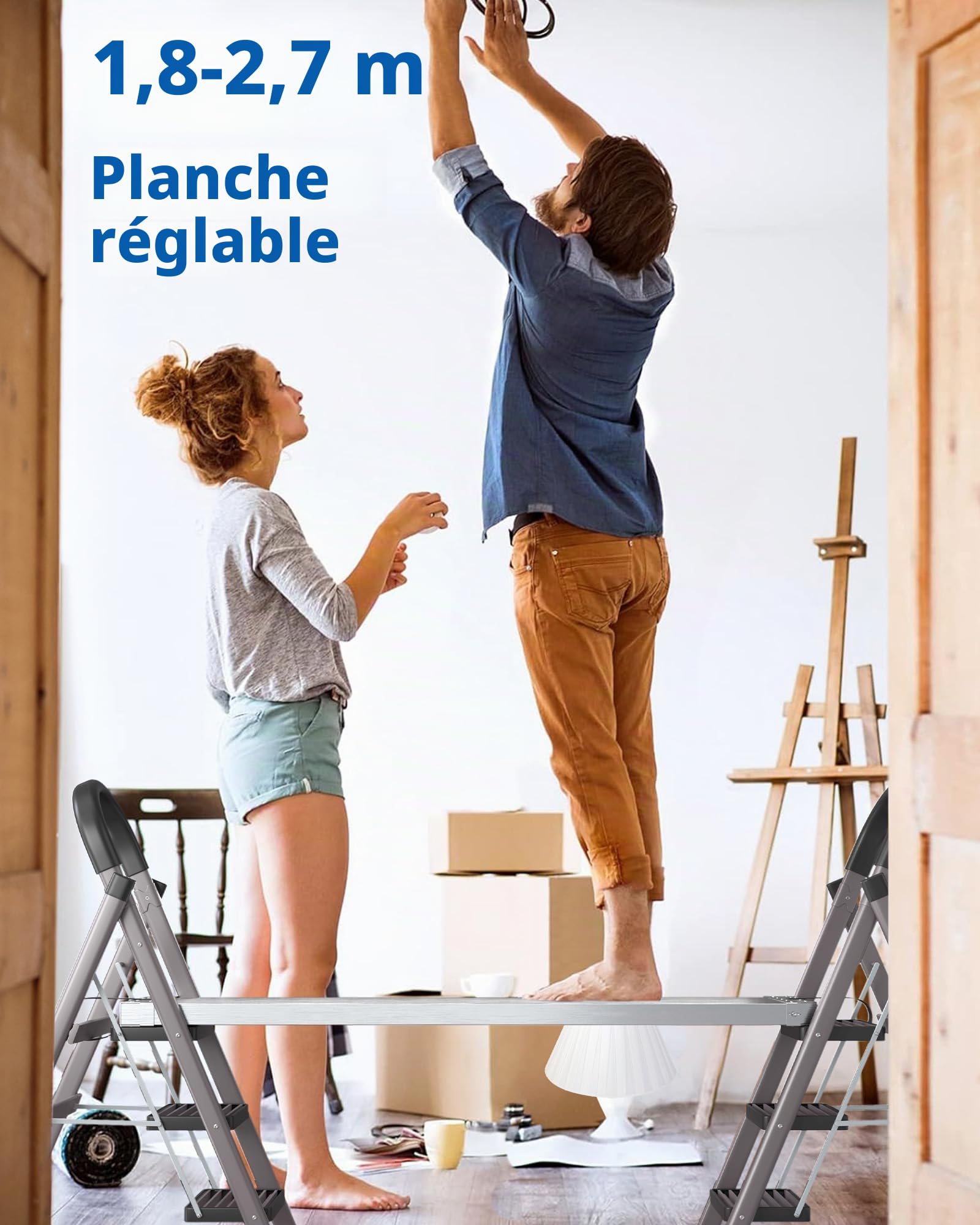 Garvee Plateforme de Travail télescopique Aluminium – Antidérapante, capacité 200 kg, Accessoire échafaudage et échelle, Robuste rénovation Maison, Taille télescopique 6-9ft
