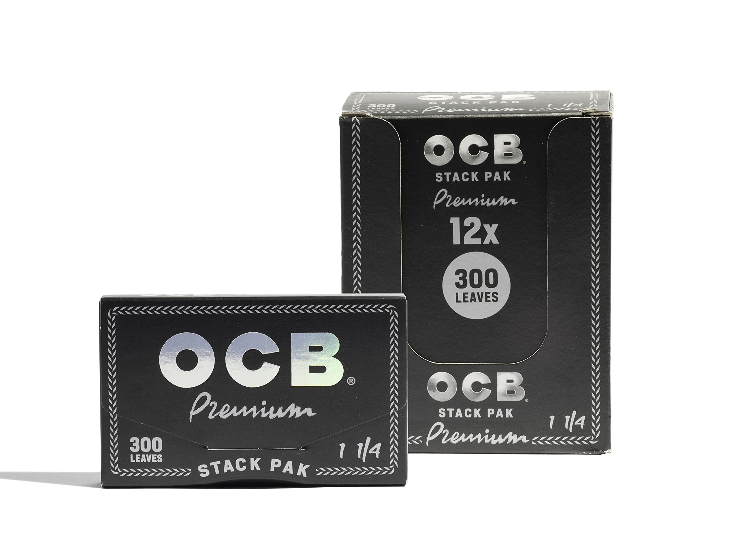 OCB Premium 1-1/4 Size Stack Pak Rolling Papers, 12 Booklets (300 Rolling Papers per Booklet) 100% Natural Wood Fibers, Natural Acacia Gum - Ultra-Thin and Slow-Burning