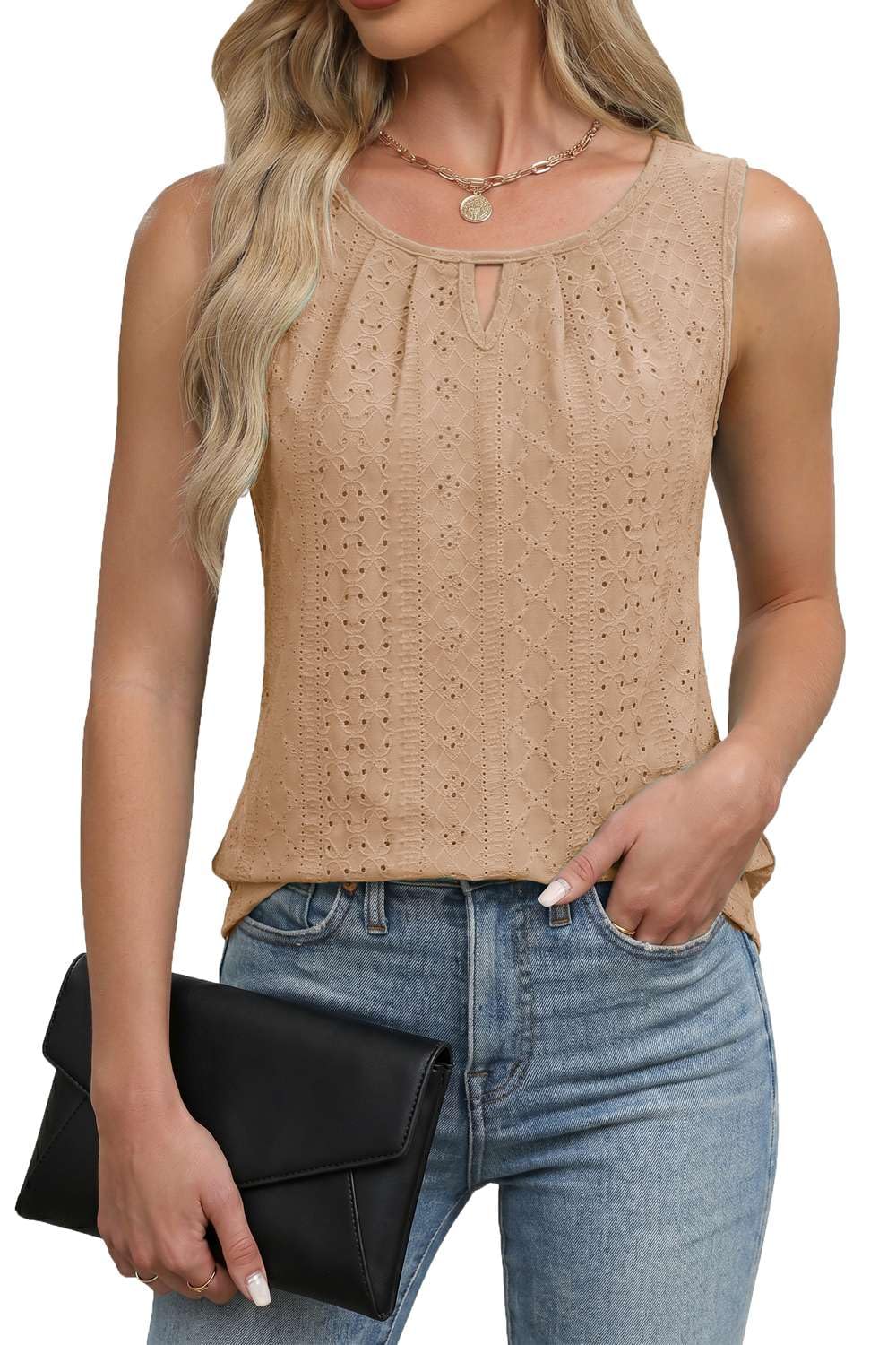 Pawate Damen Tank Tops Sommer Shirts Ärmellose Bluse elegant Oberteil Vorne Falten Tunika blusetop