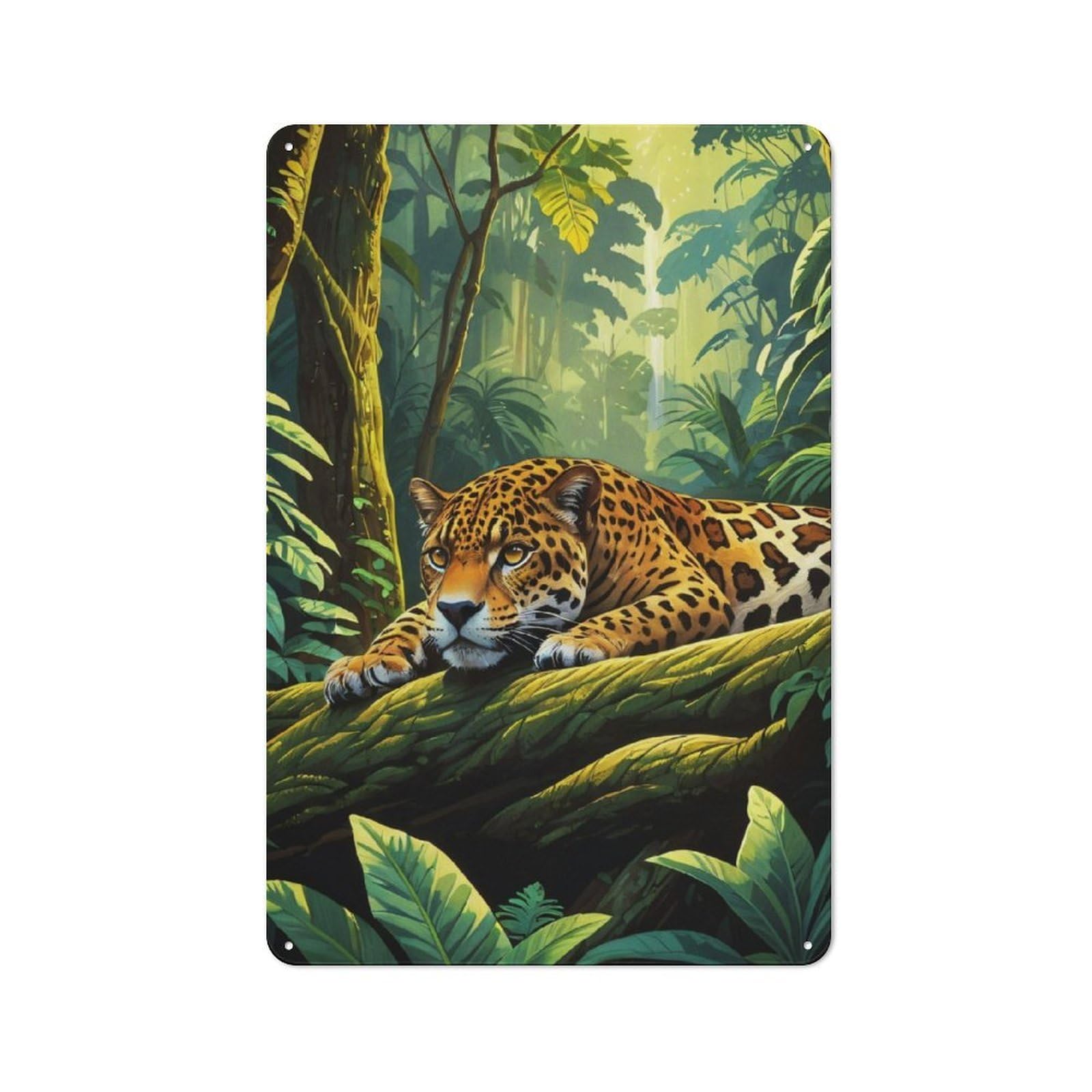Junmoney Jaguar In The Jungle Retro Metal Wall Sign 30X20cm With For Café Or Home Bar, For Café-Style Decor Fans