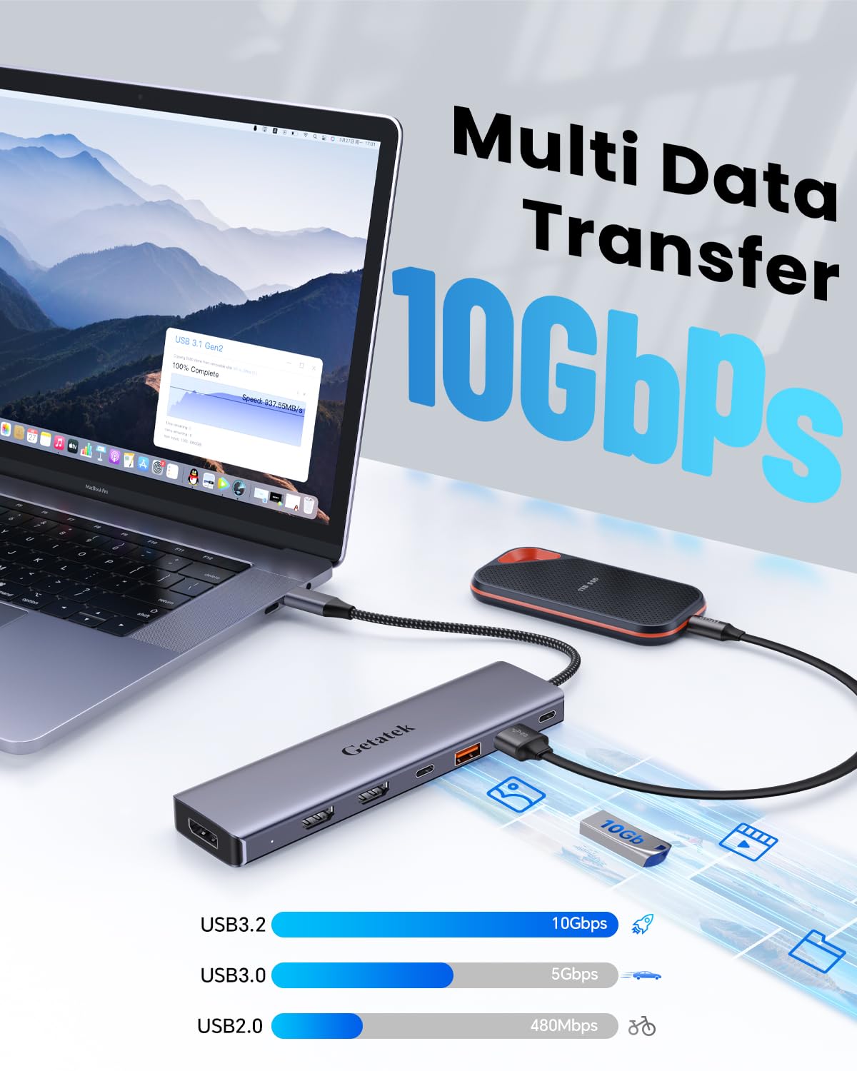 Amazon | Getatek 10Gbps USB Cハブ ノートパソコンドッキング