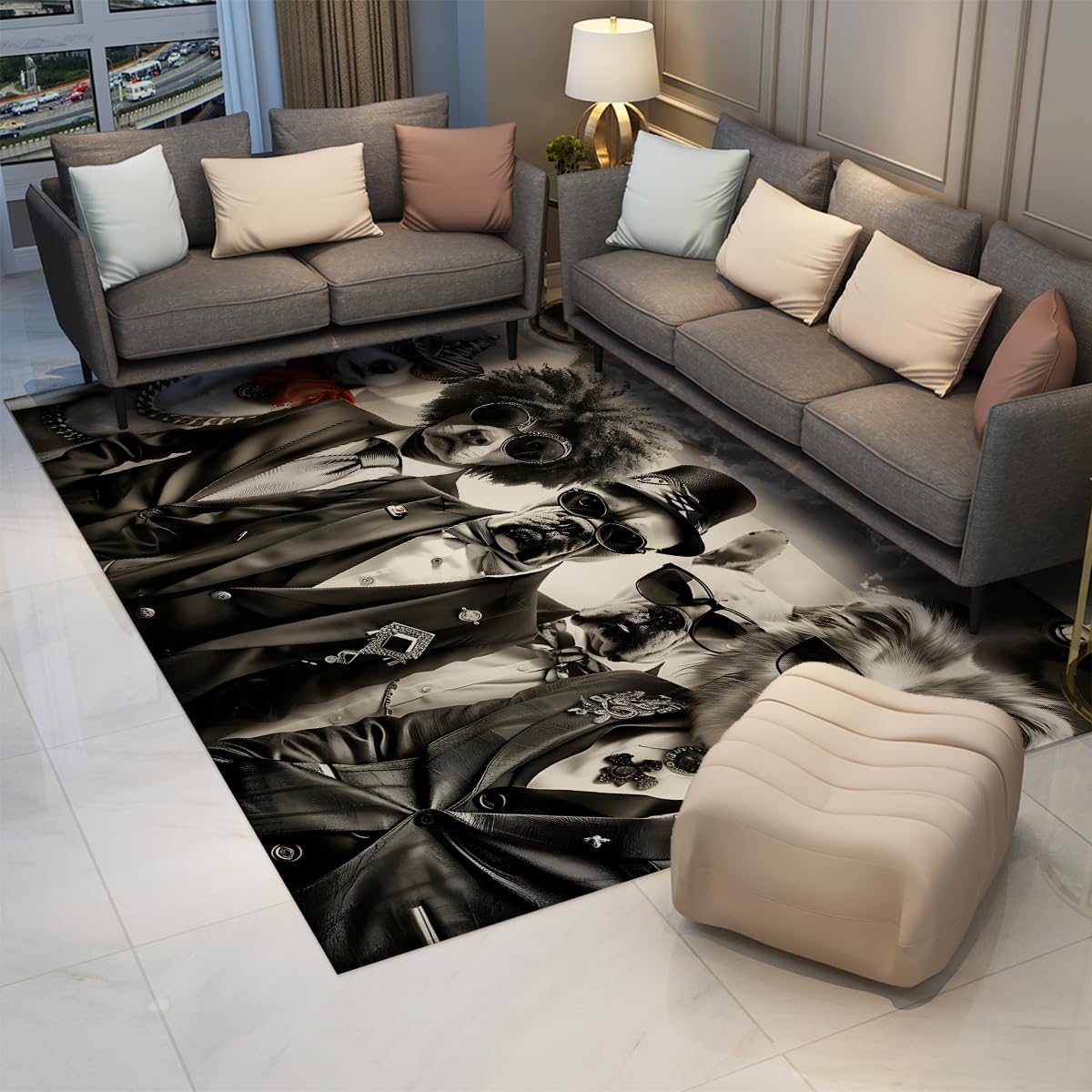 Tapis design rétro animal 180x240cm lavable et tapis de sol antidérapant poils ras