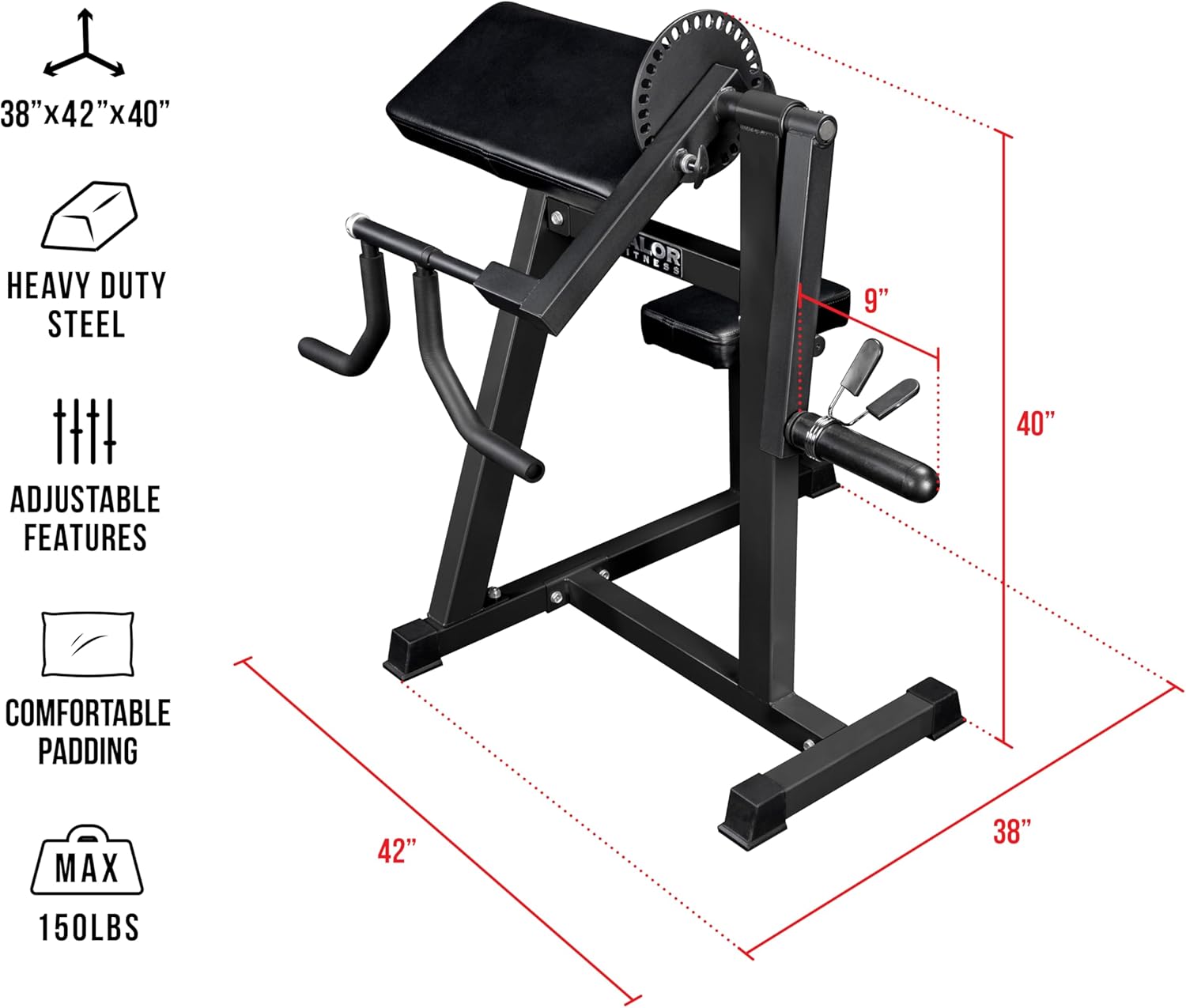 Valor Fitness Adjustable Preacher Curl Bench – Plate Loaded Arm Curl Station for Biceps and Triceps Workouts – Home Gym Strength Training Equipment with 150 lb Capacity