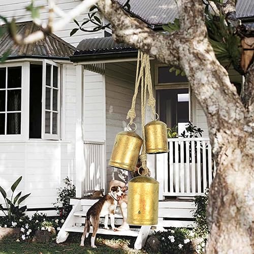 Miniatura 7 de Styleonme Campanas decorativas, campanas de Navidad, campanas de bendición de metal para interiores y exteriores, juego de 3 piezas de campanas