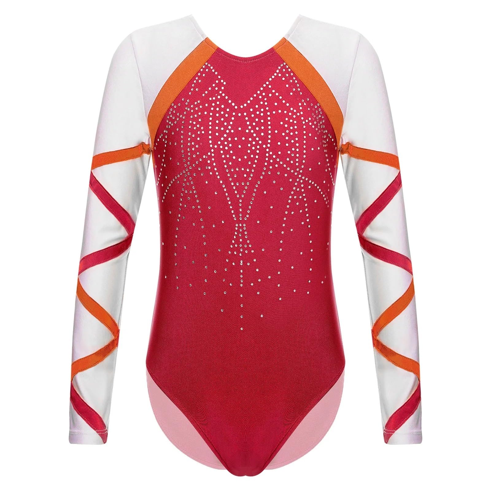 Gymnastikanzug Mädchen Mädchen-Gymnastik-Outfits, Trikots, glänzende Strasssteine, langärmliger Body mit taumelnden Shorts, Unterteile, Ballett-Tanzkleidung(Color 1,10)