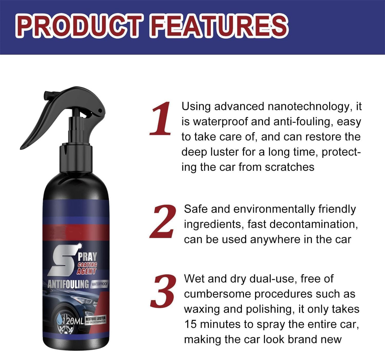 Rayhong Spray Coating Agent, Nano Crystal Coating Agent for Tile & Furniture, Multifunctional Coat-ing Renewal Agent Sp ray, 3 In 1 High Protection Quick Car Coa-ting Sp ray (5 Pcs)
