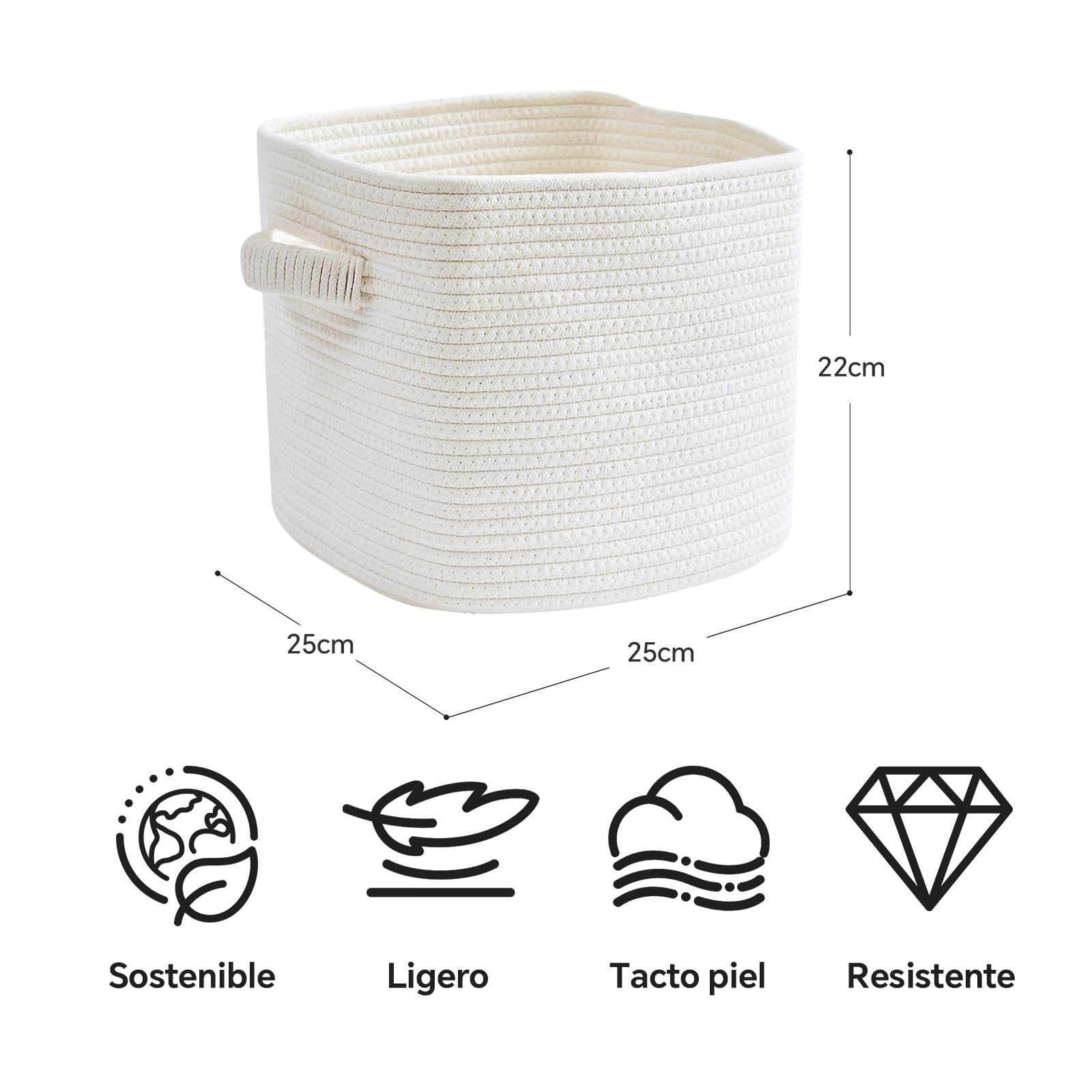 Mangata Juego de 3 cestas de almacenamiento de cuerda de algodón trenzado con asas, para estantería, baño, salón y habitación infantil, 28 x 28 x 25 cm, color blanco