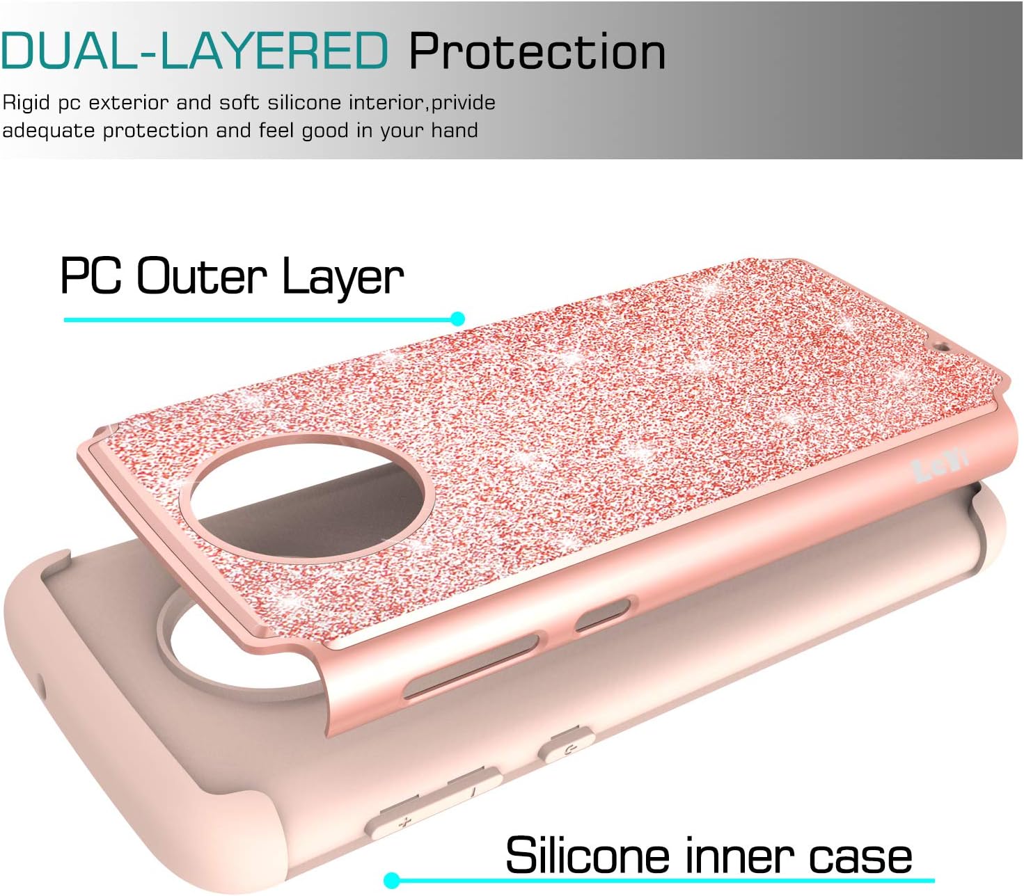 LeYi Moto G6 Case with Tempered Glass Screen Protector [2 Pack] for Girls Women, Glitter Sparkly Bling Dual Layer Hybrid Shockproof Protective Phone Case for Motorola G (6th Generation) TP Rose Gold