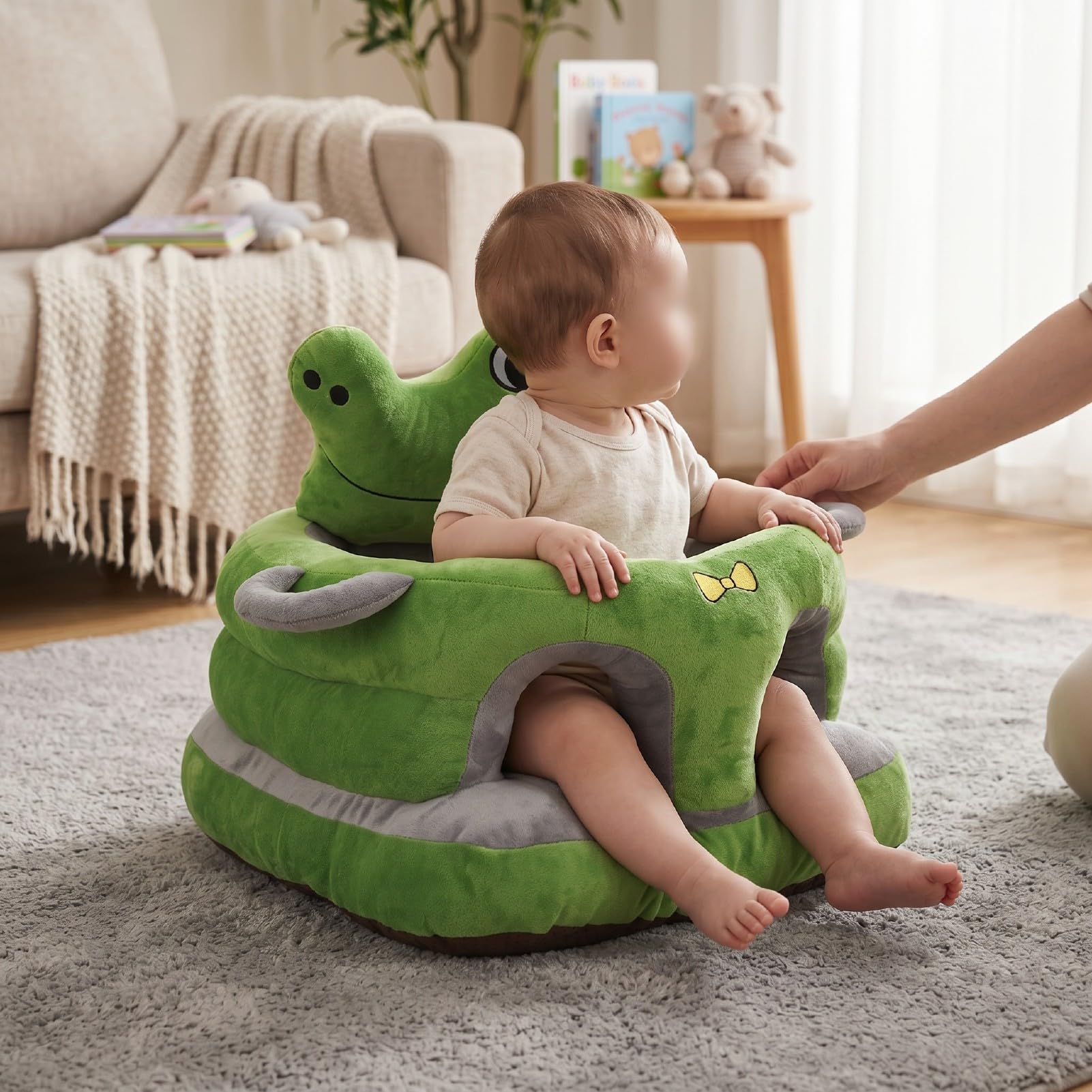 Zunate Sedia con Supporto per la Schiena per Neonati in Peluche con Animali dei Cartoni Animati | Seggiolino da Terra per Bambini da Sedersi con un Design Carino per la Cameretta dei Neonati (GREEN)