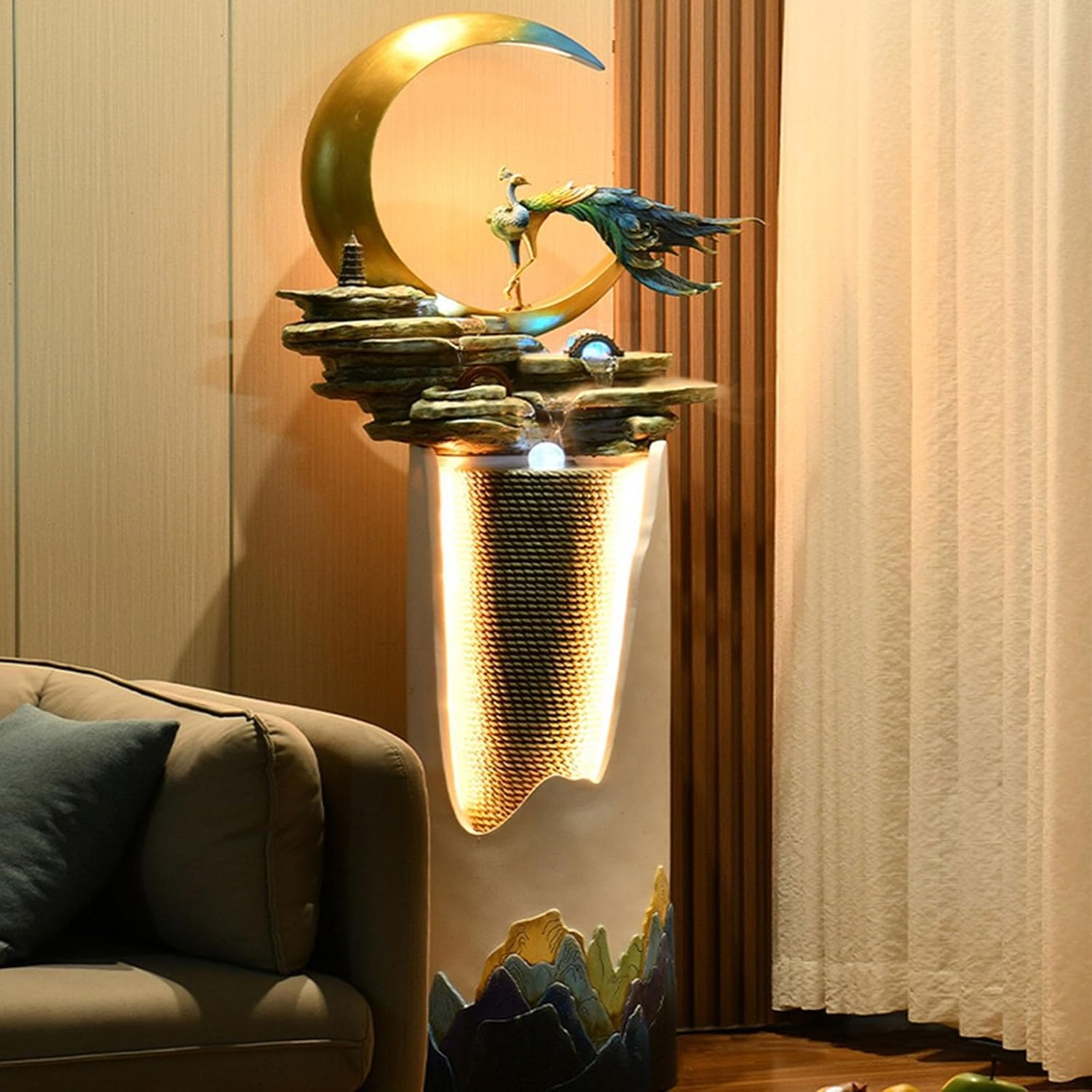 Floor Standing Water Fountain Modern Fountain, Circulating Water Atomised Fountain, Hotel Fortune Feng Shui Wheel, Living Room Entrance Floor Ornaments Freestanding Fountain