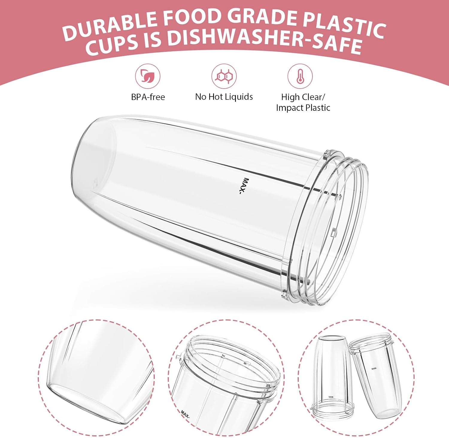 Pure Realm 2 Pack 32oz Replacement Cups Compatible with NutriBullet 600W & 900W High-Speed Blender Systems, Large Leak-Proof Mixing Mugs，Dishwasher Safe, BPA-Free