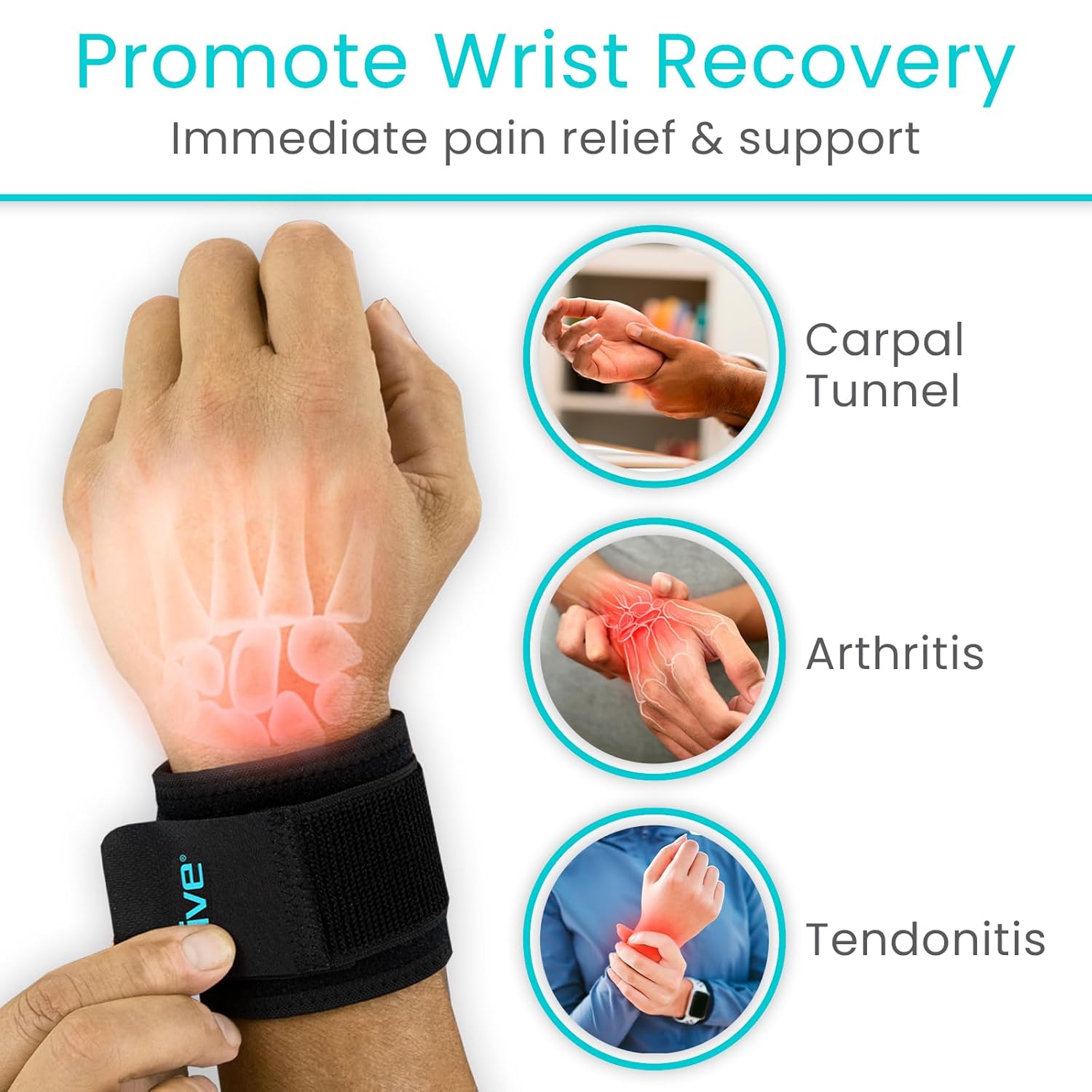 Vive Wrist Support Wrap (2 Pack) - Band for Tennis, Working Out, Golf & Sports - Adjustable Compression Strap for Tendonitis, Carpal Tunnel & Arthritis - Men & Women Protector Guards for Weightlifting