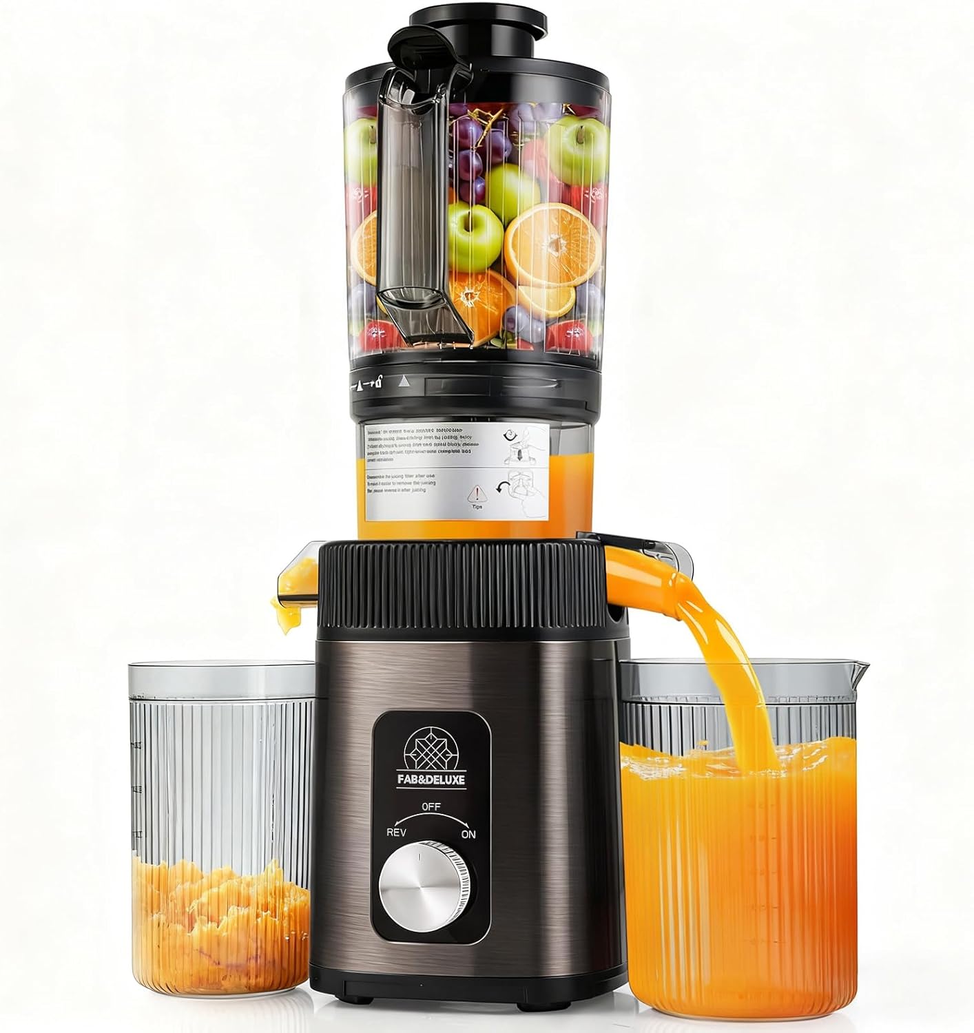 Cold Press Juicer - 34oz Juicer Machines with 4.3" Wide Feed Chute, Slow Masticating Juicer for Fruits and Vegetables, 99% High Juice Yield, Reverse Function, Dishwasher Safe