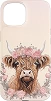 Vista 6 de Funda bohemia para iPhone 16 con diseño de vaca escocesa de las tierras altas, color rosa