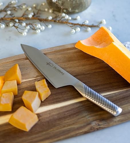 Miniatura 3 de Global 40th Anniversary - Cuchillo de chef asiático de 7 pulgadas, borde convexo único, mango ergonómico, agarre antideslizante, acero inoxidable,