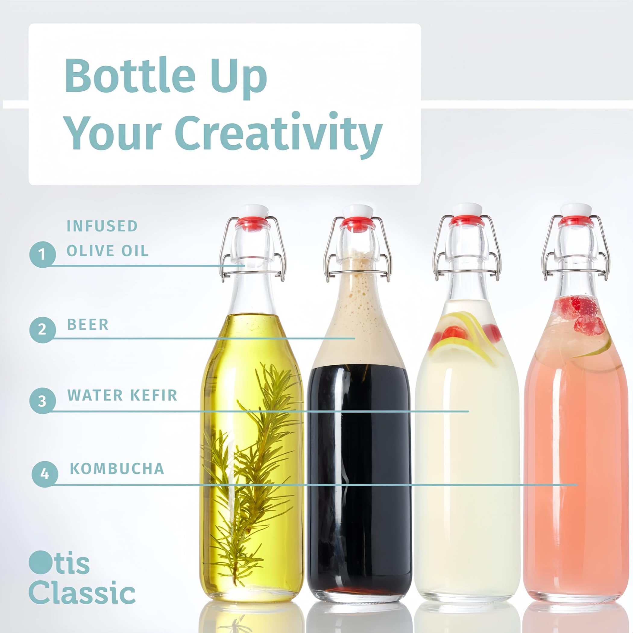 Botellas de vidrio con tapa abatible, 6 botellas de cerveza de vidrio transparente de 500 ml para bebidas, aceite, vinagre, cerveza, agua, refrescos, segunda fermentación