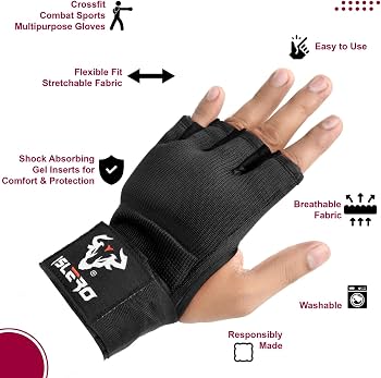 Bandages Boxe Velcro Gants Intérieurs En Gel REWON Pour Boxe Et Arts Martiaux - Avec Bandes Velcro Longues Gants Boxe Gel