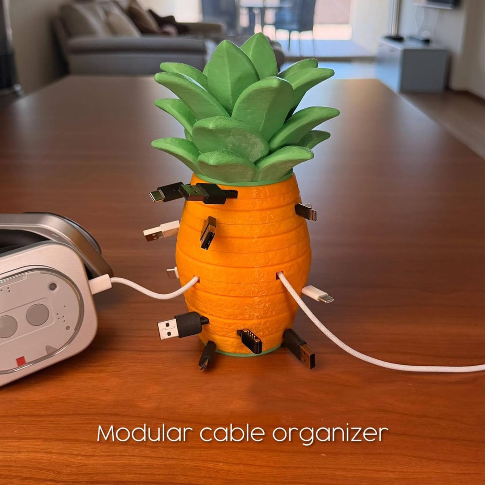Organizzatore di cavi modulare a forma di ananas, contenitore da scrivania espandibile in 3D, con dischi avvolgicavo rimovibili di dimensioni S, M, L e XL, per gli amanti dell'ananas. (2pcs)