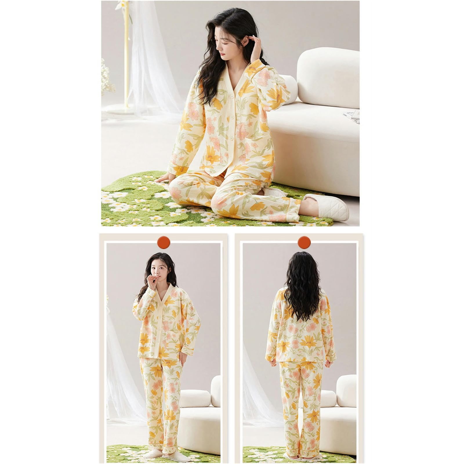 Pigiama Donna Set Pigiama in Cotone da Donna Autunno E Inverno - Pigiama Casual da Casa Indossabile per Le Donne-c-XXL
