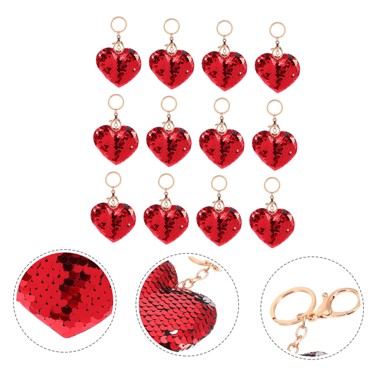 Mipcase Portachiavi a Forma di Cuore 24 Pezzi Paillettes Glitter Rosse Pendenti in Lega e Plastica, Accessori Moda per Uso Quotidiano e Regalo la Festa degli Innamorati