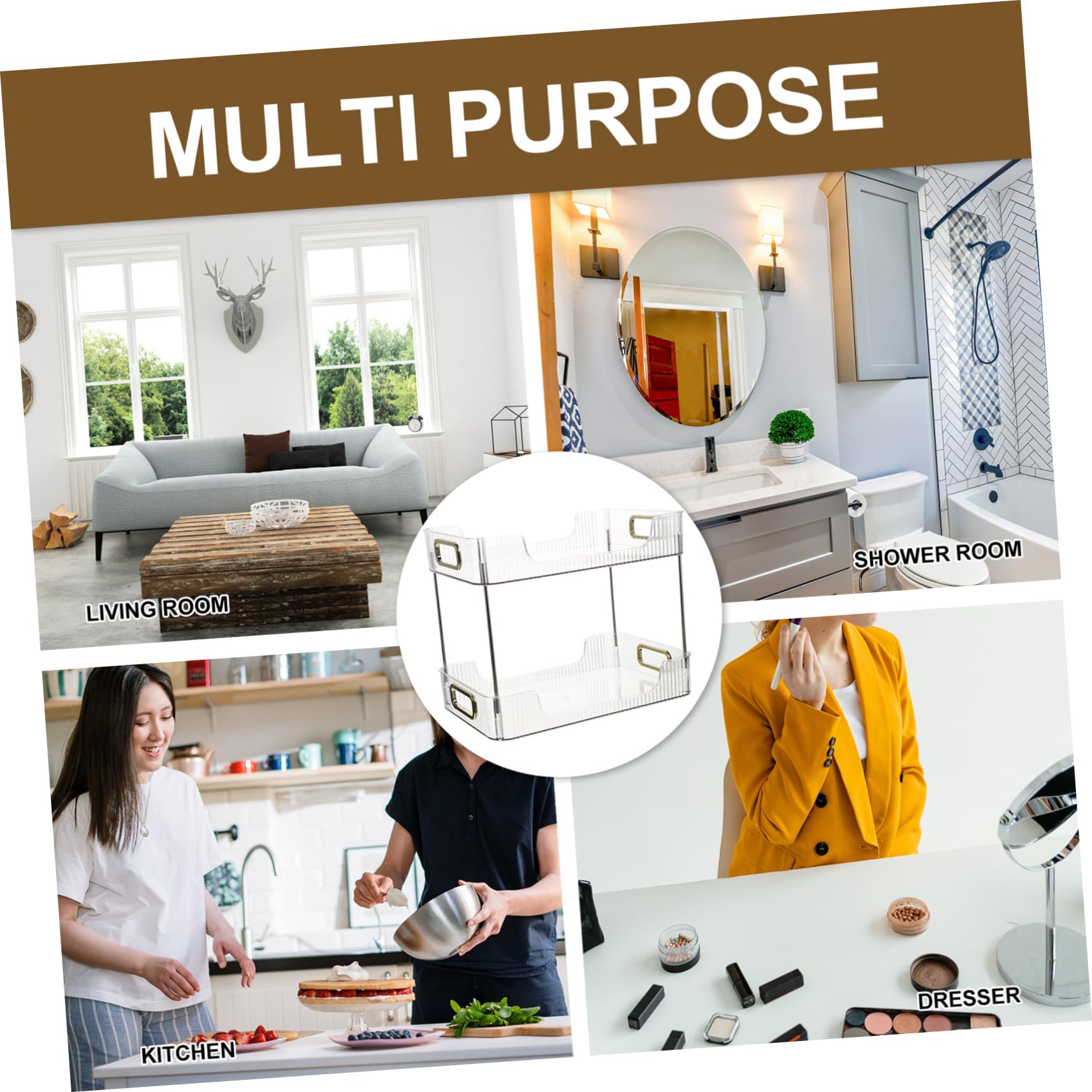 Organizer Cosmetici da Bagno 2 Livelli Doppio Ripiano in PET e Acciaio Inossidabile per Piano Lavabo Bagno e Comodino